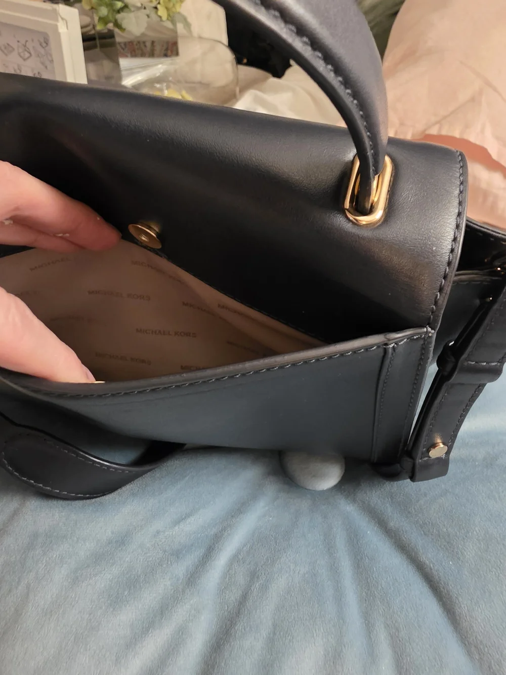 MK Org Price $298-Classic Black Real Leather Shoulder Bag with Gold Hardware